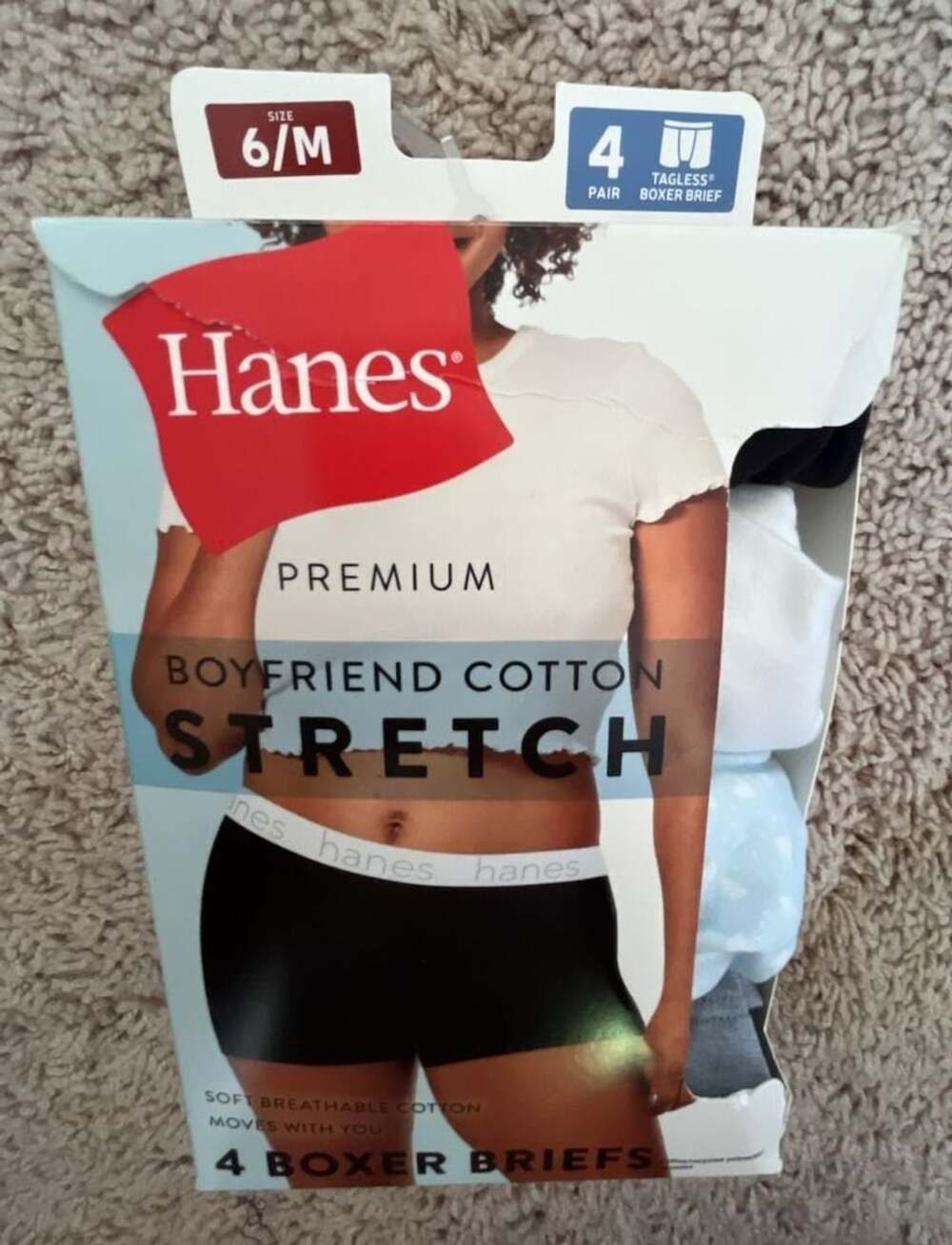 Hanes Premium Boyfriend Cotton Stretch Boxer Briefs Size 6/M 4-Pack